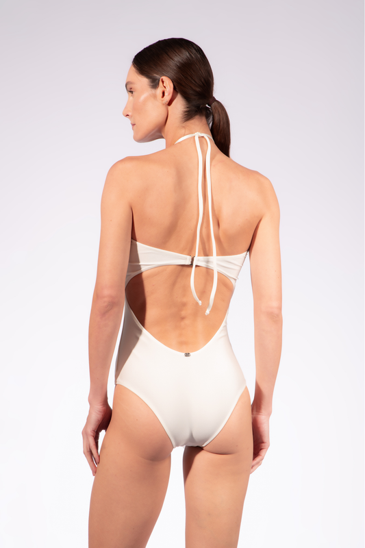 Solid Chain Halterneck One Piece - Off White