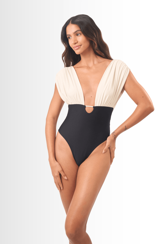 Drop Draped One Piece - Black&White
