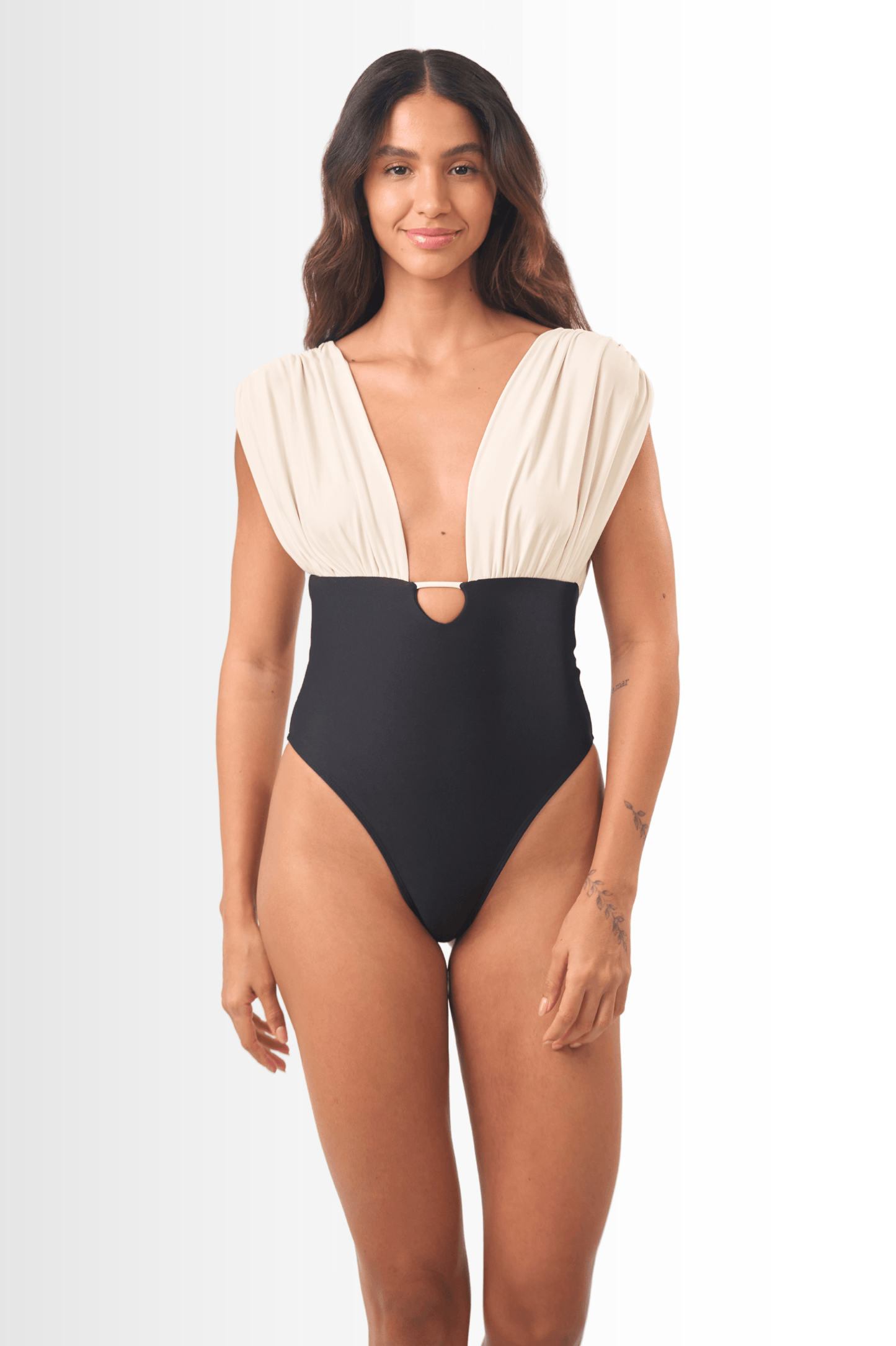 Drop Draped One Piece - Black&White