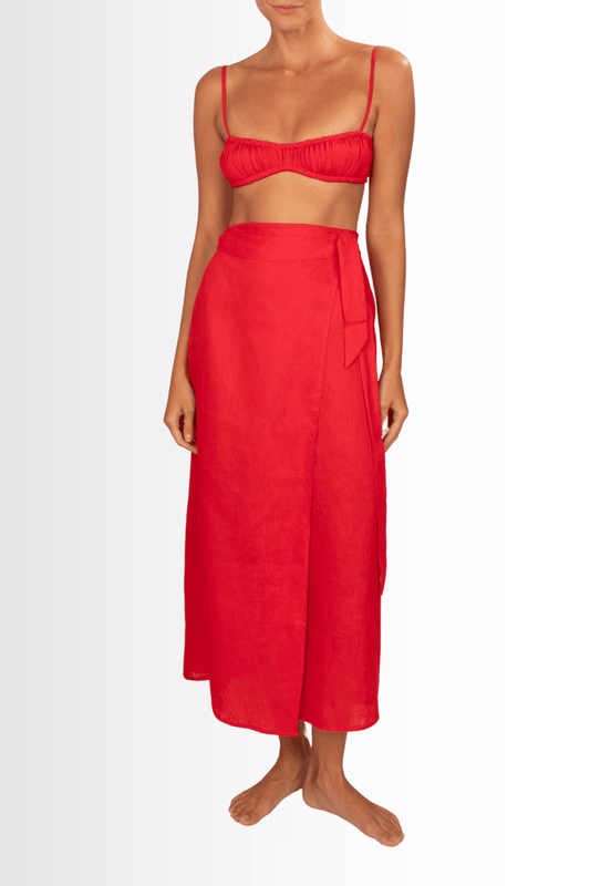 Cecilia Skirt Pure Linen - Red - Lilafrombrazil