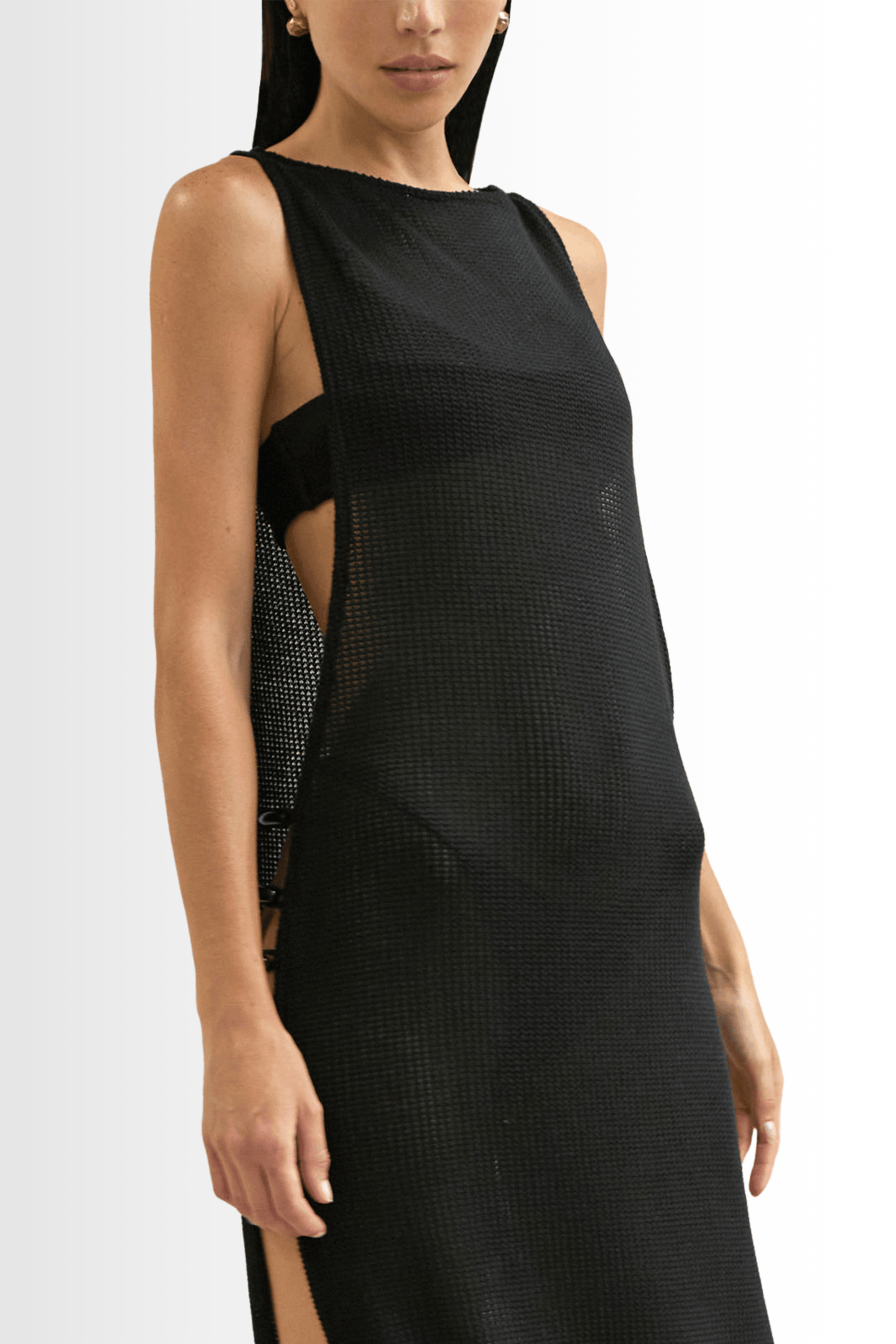 Side Cut Coverup Hand Made Crochet - Black