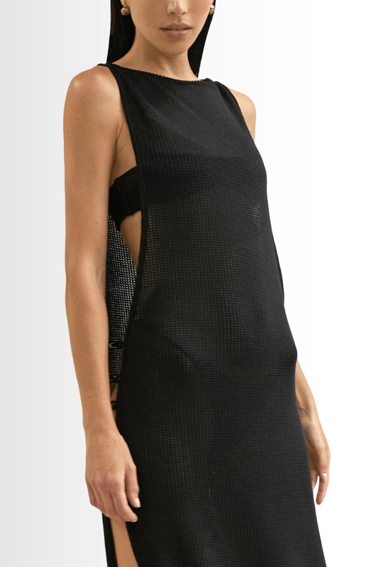 Side Cut Coverup Hand Made Crochet - Black