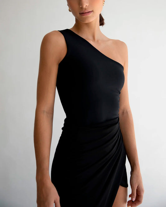 One Shoulder One Piece - Black