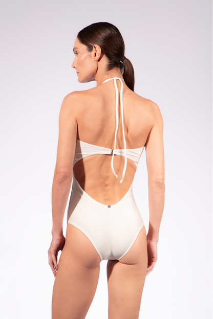 Solid Chain Halterneck One Piece - Off White