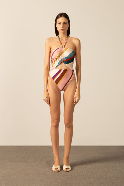 Organic Stripes Halterneck One Piece