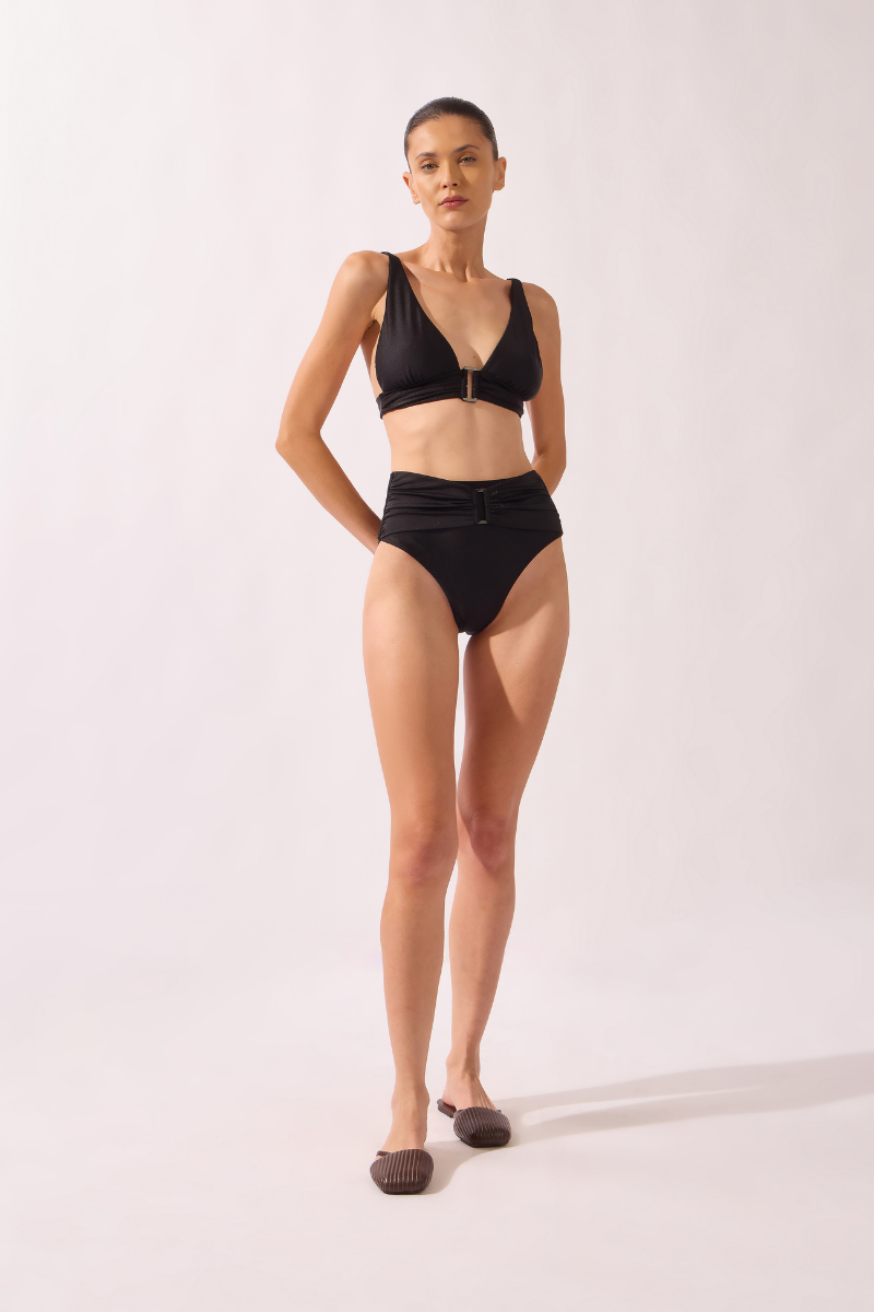 High-Leg Belted Bikini - Black